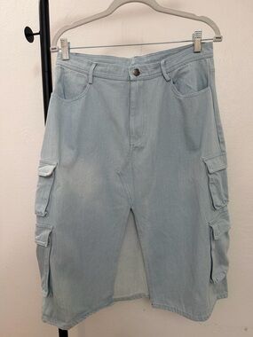 Light Blue Cargo Midi Skirt